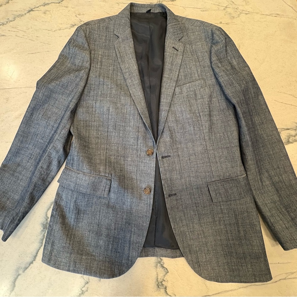 J.Crew Men’s 100% Cotton Chambray Thompson Blue Gray Blazer Size 42